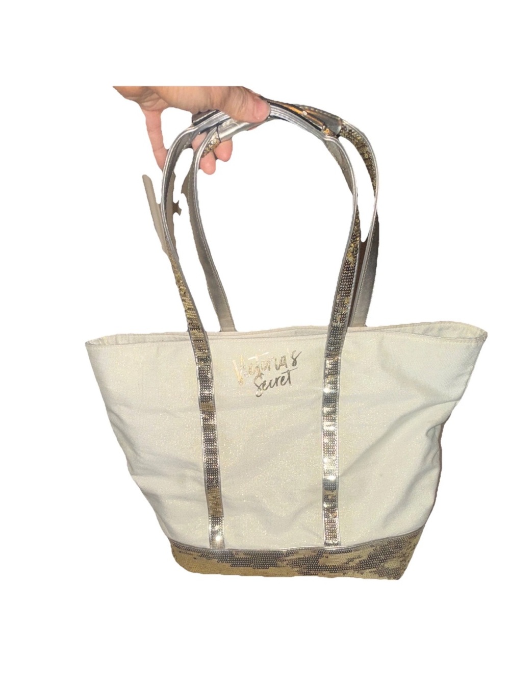 Victoria's Secret Cream Tote with Gold Accents
